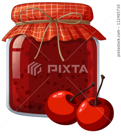 Homemade Cherry Jam Jar Illustration 112485710
