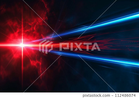 Black background with red and blue neon laser lines, futuristic style, with soft sunlight render. generative ai 112486074
