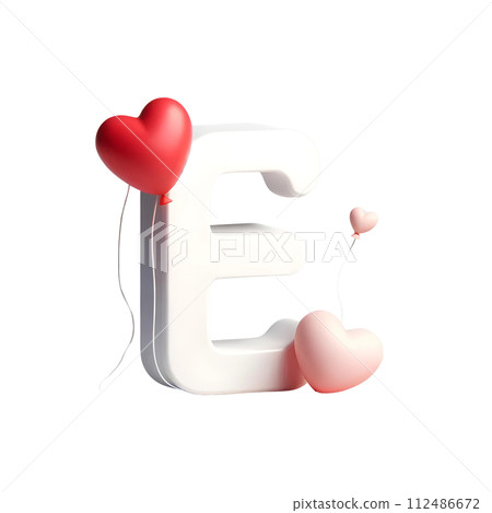 3D Letter E with red heart balloon 3D Letter E with red heart balloon 112486672