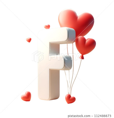3D Letter F with red heart balloon 3D Letter F with red heart balloon 112486673