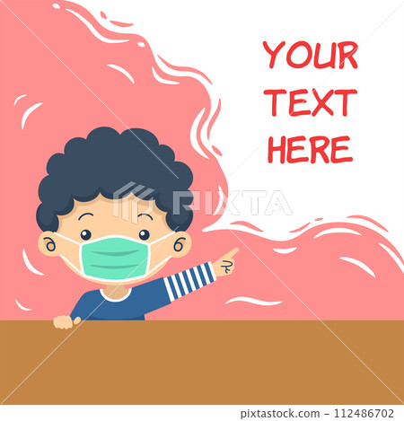 cute boy wearing mask pointing speech bubble cute boy wearing mask pointing speech bubble 112486702