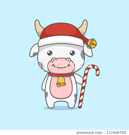 Cute Christmas Cow Holding Candy Cane Cute Christmas Cow Holding Candy Cane 112486798
