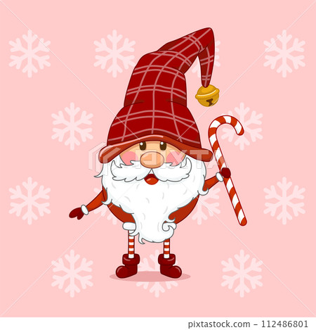 Cute Christmas Gnome Holding Candy Cane Cute Christmas Gnome Holding Candy Cane 112486801