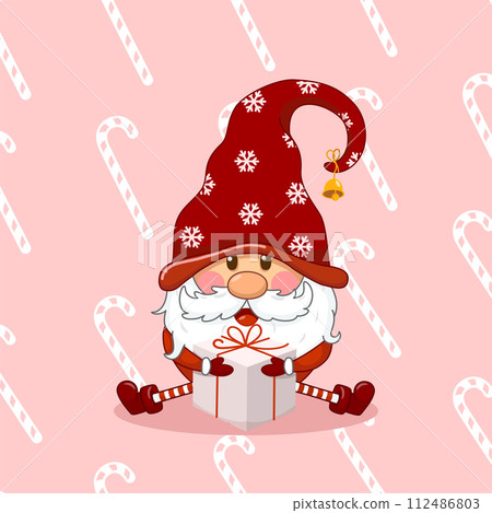 Cute Christmas Gnome Holding Gift Box Cute Christmas Gnome Holding Gift Box 112486803