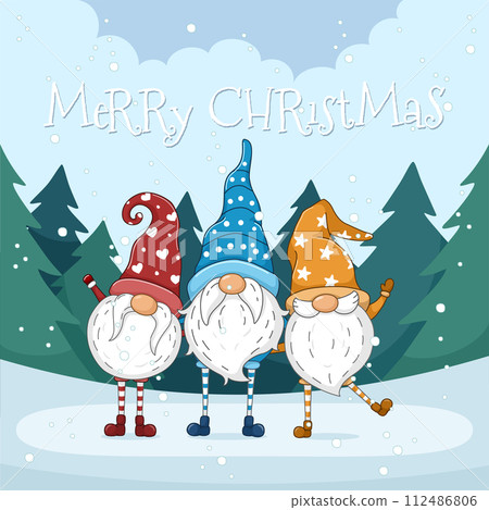 Cute Christmas Gnomes In Winter Forest Background Cute Christmas Gnomes In Winter Forest Background 112486806