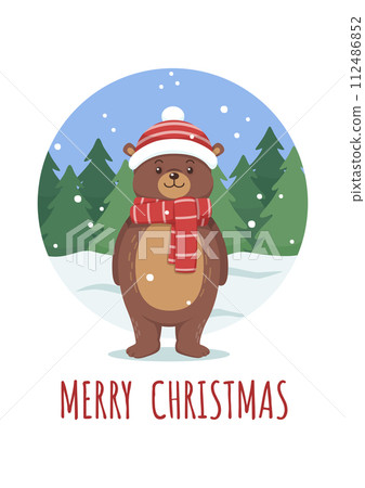 Cute Merry Christmas Bear With Background Cute Merry Christmas Bear With Background 112486852