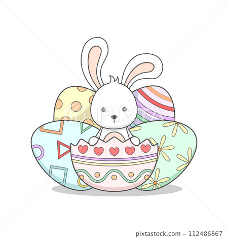Cute Easter Bunny And Eggs Cute Easter Bunny And Eggs 112486867