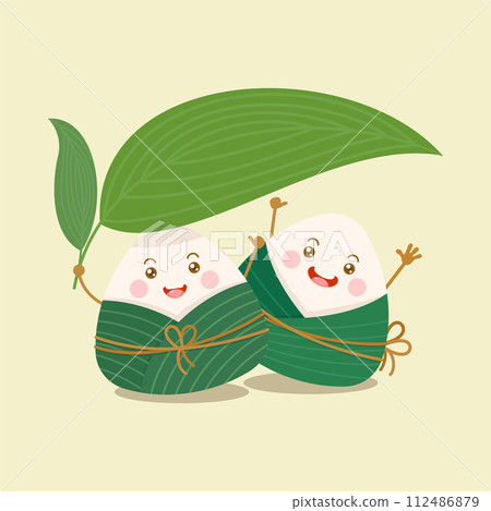 cute and kawaii chinese sticky rice dumpling zongzi character with bambbo leaf umbrella cute and kawaii chinese sticky rice dumpling zongzi character with bambbo leaf umbrella 112486879