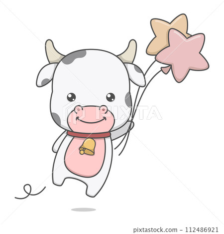 Cute Cow Character With Balloon 112486921