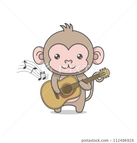 Cute Monkey Character Playing Guitar Cute Monkey Character Playing Guitar 112486928