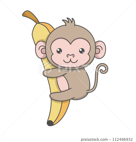 Cute Monkey Hugging Big Banana Cute Monkey Hugging Big Banana 112486932