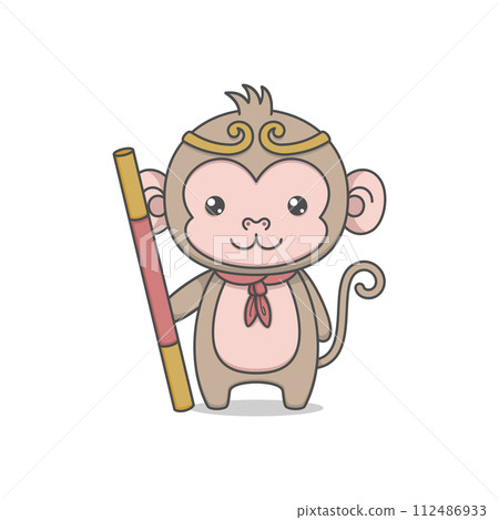 Cute Monkey King With Staff Cute Monkey King With Staff 112486933