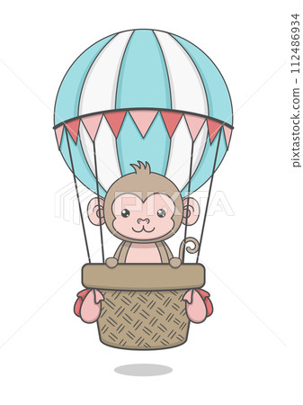 Cute Monkey Riding Hot Air Balloon Cute Monkey Riding Hot Air Balloon 112486934