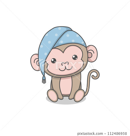 Cute Monkey Wearing Sleeping Hat 112486938