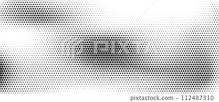Hexagon halftone gradient texture. Abstract black and white spotted grunge background. Geometric retro tech wallpaper. Fading wavy hexagonal pattern backdrop. Vector vanishing honeycomb grunge overlay Hexagon halftone gradient texture. Abstract black and white spotted grunge background. Geometric retro tech wallpaper. Fading wavy hexagonal pattern backdrop. Vector vanishing honeycomb grunge overlay 112487310
