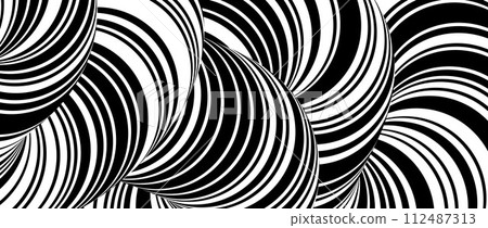 Abstract twisted lined tube background. Black white striped cord concept wallpaper. Liquid line pipe shape for banner, poster, flyer, booklet, brochure, leaflet. Vector flowing rope backdrop overlay Abstract twisted lined tube background. Black white striped cord concept wallpaper. Liquid line pipe shape for banner, poster, flyer, booklet, brochure, leaflet. Vector flowing rope backdrop overlay 112487313