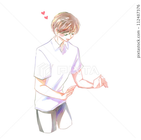 A man who seems to be wrapped around something. Love 112487376