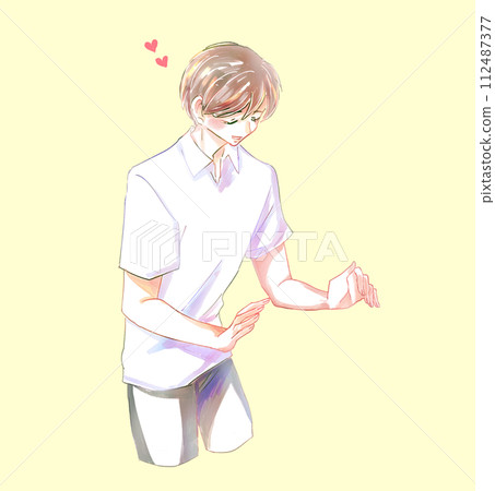 A man who seems to be wrapped around something. Love 112487377