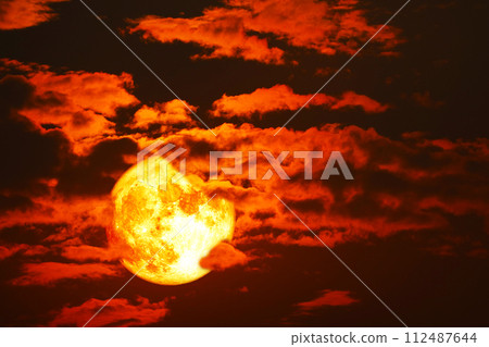 Super full blood moon back dark red cloud on the night sky 112487644