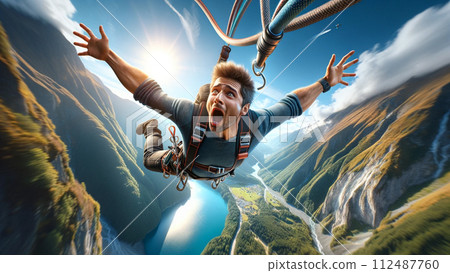 Man bungee jumping using Type F DALL-E3 112487760