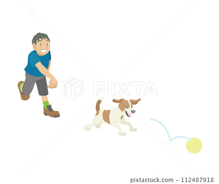 男孩玩狗和球的插圖 112487918