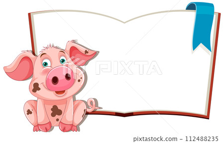 Cheerful Pig with Open Storybook 112488235