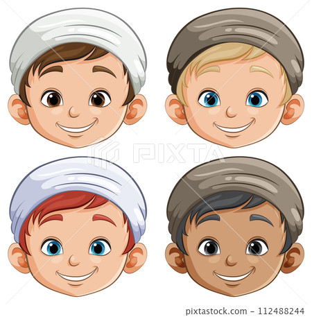 Diverse Group of Happy Cartoon Boys Diverse Group of Happy Cartoon Boys 112488244