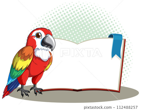 Colorful Parrot with Open Book Illustration 112488257