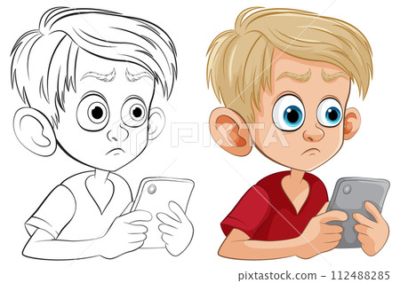 Boy with Smartphone in Two Styles 112488285