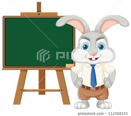 Educator Bunny with Chalkboard Illustration 112488331