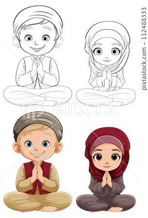 Children in Prayer - Vector Illustration 112488333