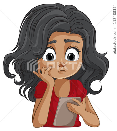 Pensive Girl with Smartphone Illustration Pensive Girl with Smartphone Illustration 112488334