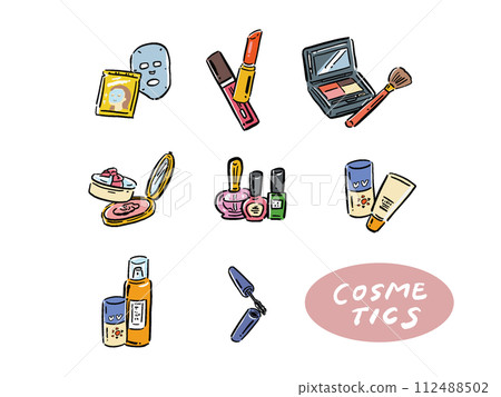 化妝品化妝品組合手繪風格插畫集 112488502
