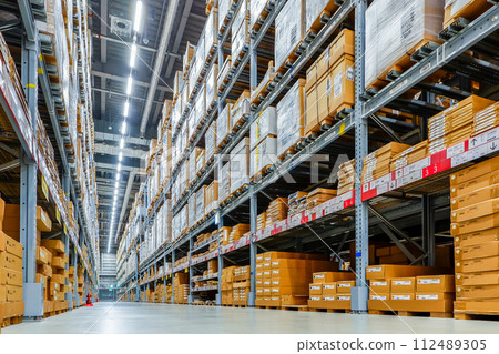 Stock products on huge shelves Stock products on huge shelves 112489305