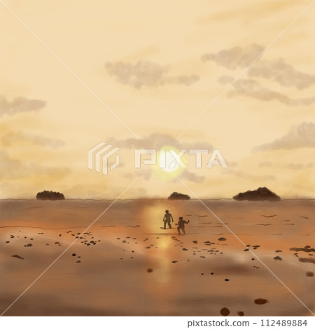 romantic sunset on the beach romantic sunset on the beach 112489884