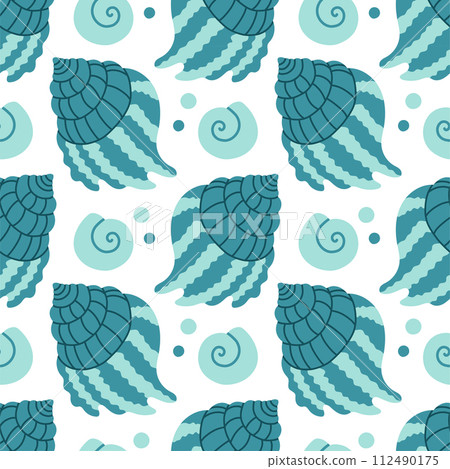 Sea shells seamless pattern. Trendy pattern of seashells for wrapping paper, wallpaper, stickers, notebook cover. Sea shells seamless pattern. Trendy pattern of seashells for wrapping paper, wallpaper, stickers, notebook cover. 112490175