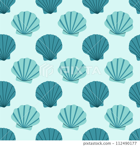 Sea shells seamless pattern. Trendy pattern of seashells for wrapping paper, wallpaper, stickers, notebook cover. Sea shells seamless pattern. Trendy pattern of seashells for wrapping paper, wallpaper, stickers, notebook cover. 112490177