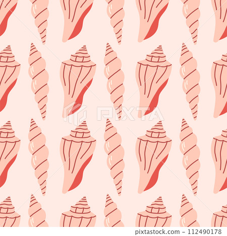 Sea shells seamless pattern. Trendy pattern of seashells for wrapping paper, wallpaper, stickers, notebook cover. Sea shells seamless pattern. Trendy pattern of seashells for wrapping paper, wallpaper, stickers, notebook cover. 112490178