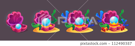 Set of open seashells with pearls inside 112490387