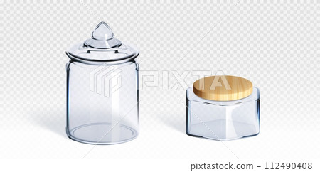 Glass transparent jar mockup closed with cap 112490408