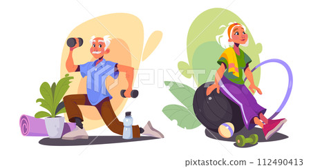 Senior people exercising isolated on background 112490413