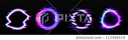 Neon glowing circle frame with glitch effect 112490419