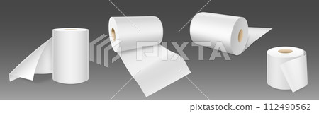 White empty toilet paper rolls stand and lay. 112490562