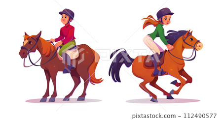 Horse rider man and woman in equipment. 112490577