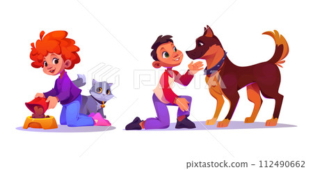 Children take care of their pets. Children take care of their pets. 112490662