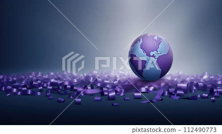 Unite for hope: a world of compassion against cancer, captured through the poignant symbol of a cancer ribbon on World Cancer Day. 112490773