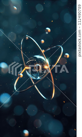 Atomic dance: subatomic realm, electrons, neutrons, and protons orbit a fixed nucleus in a model empty space within atoms, showcasing set, predictable paths in the intricate world of particle physics Atomic dance: subatomic realm, electrons, neutrons, and protons orbit a fixed nucleus in a model empty space within atoms, showcasing set, predictable paths in the intricate world of particle physics 112490789