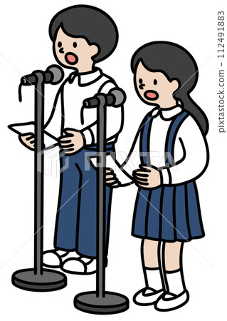 Vector illustration of two students presenting Vector illustration of two students presenting 112491883