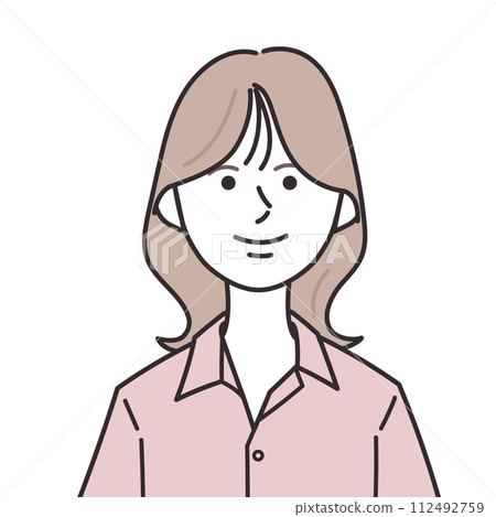 穿著開領襯衫的中等頭髮的女人 112492759