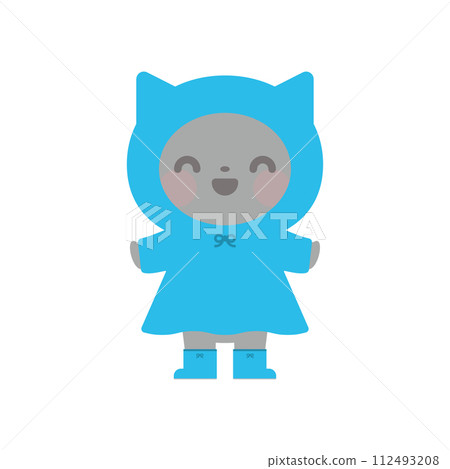 Illustration of a cat wearing a raincoat 112493208